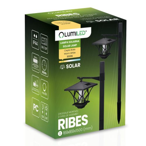 LED napelemes kerti lámpa RIBES kültéri lámpás 150cm LUMILED