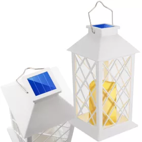   LED-es napelemes kerti lámpa LIRIO függőlámpás 28cm fehér LUMILED