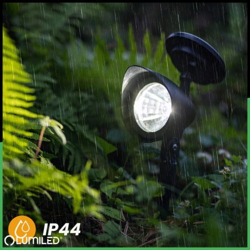 LED napelemes kerti lámpa süllyesztett fekete, irányított OGA reflektor IP44 6500K LUMILED