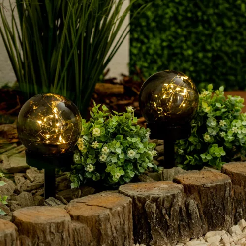 LED napelemes kerti lámpa 3000K IP44 10cm szegecses dekoratív labda GLORIS LUMILED