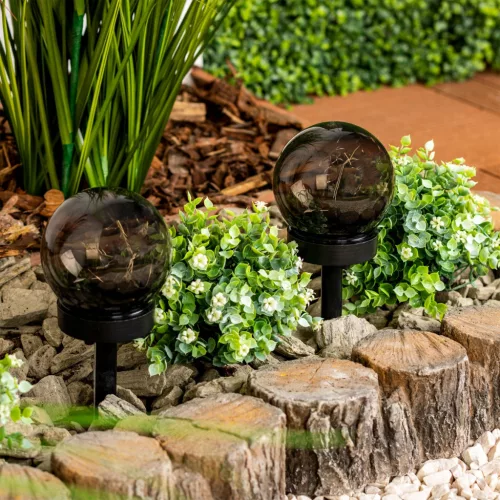 LED napelemes kerti lámpa 3000K IP44 10cm szegecses dekoratív labda GLORIS LUMILED