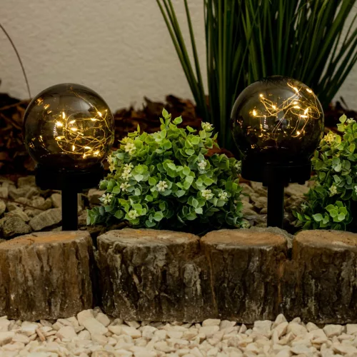 LED napelemes kerti lámpa 3000K IP44 10cm szegecses dekoratív labda GLORIS LUMILED