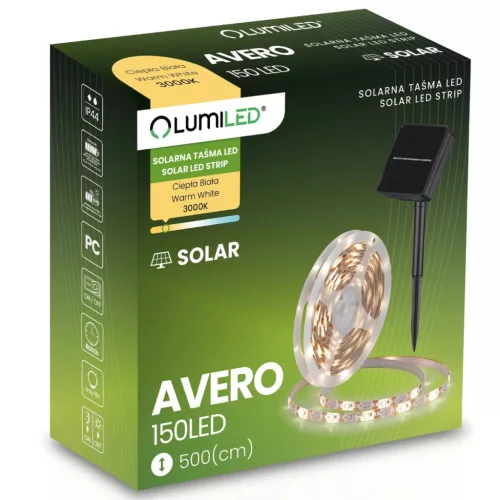 Solar LED szalag 150x LED AVERO 3000K meleg IP44 5m LUMILED