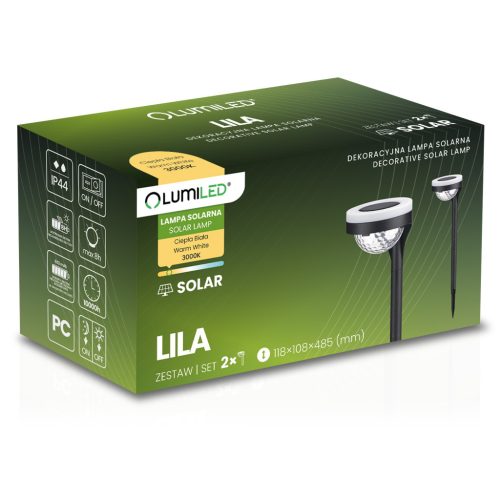 2x napelemes kerti lámpa LED LILA betétes kültéri dekoratív 3000K LUMILED