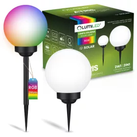  Napelemes kerti lámpa LED ATRIS földre szerelhető fehér golyós 20cm RGB LUMILED