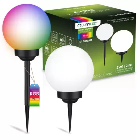   Napelemes kerti lámpa LED ATRIS földre szerelhető fehér golyós 25cm RGB LUMILED