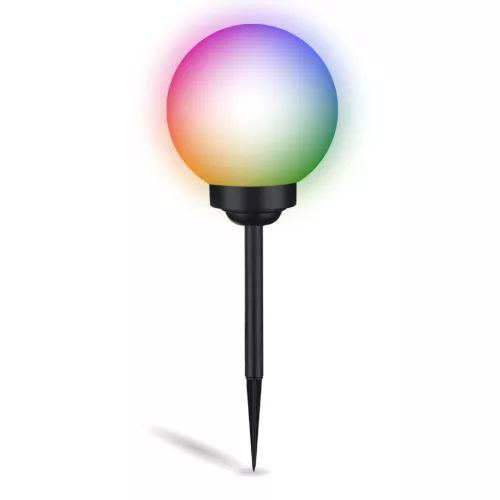 Napelemes kerti lámpa LED ATRIS földre szerelhető fehér golyós 25cm RGB LUMILED