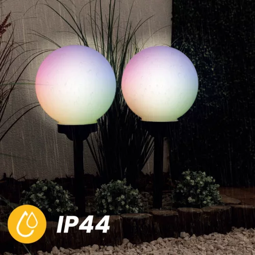 Napelemes kerti lámpa LED ATRIS Földre szerelhető fehér golyós 30cm RGB LUMILED