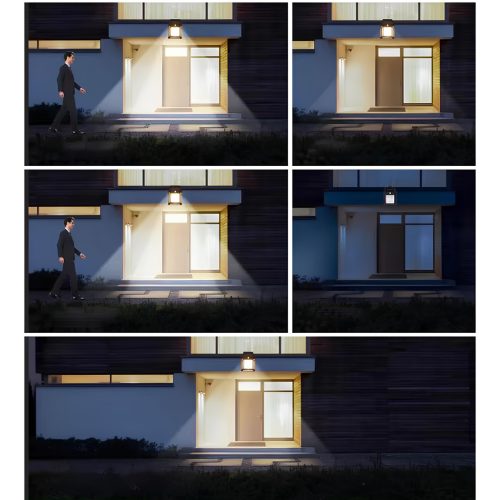 Napelemes fali lámpa LED homlokzati lámpa 3000K IP44 mozgás- és szürkületérzékelő DONA LUMILED