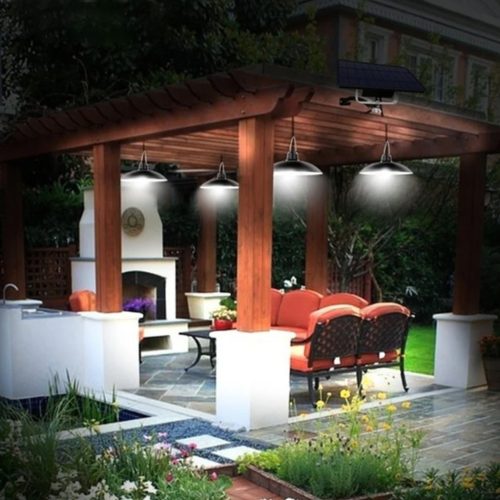 2x napelemes LED lámpa HELIA csillár akasztós kerti mennyezeti érzékelő távirányító LUMILED panel