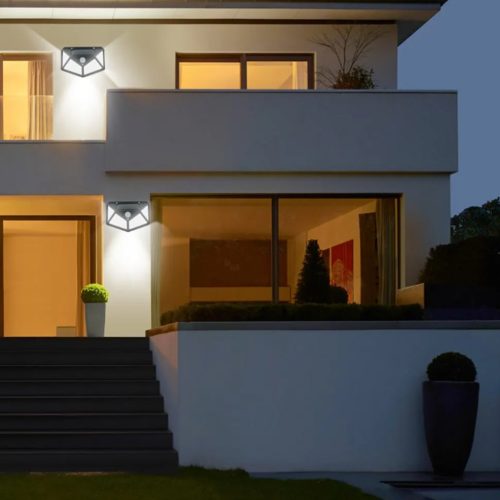 Napelemes LED-es reflektor halogén kerti lámpa 6500K IP65 mozgás- és szürkületérzékelő VERIS LUMILED