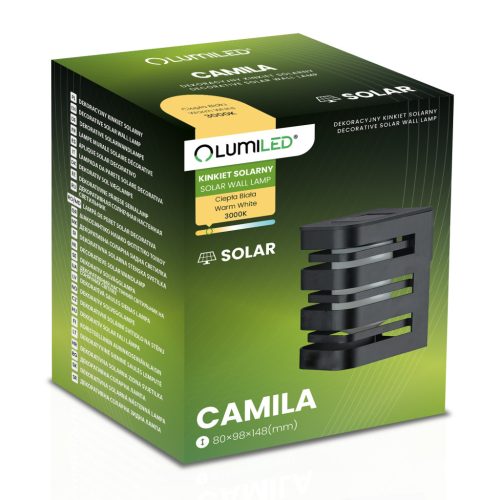 Napelemes fali lámpa LED homlokzati lámpa, felületre szerelhető CAMILA 3000K szürkületérzékelő LUMILED