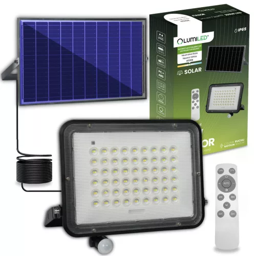 Napelemes LED halogén reflektor 200W kerti lámpa 4000K IP65 PIR mozgásérzékelő + távirányító FULGOR LUMILED