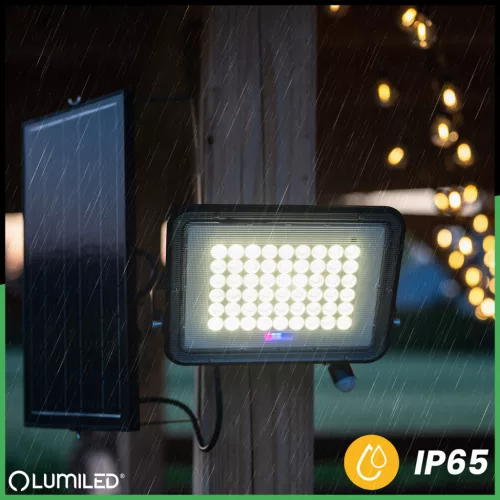 Napelemes LED halogén reflektor 200W kerti lámpa 4000K IP65 PIR mozgásérzékelő + távirányító FULGOR LUMILED