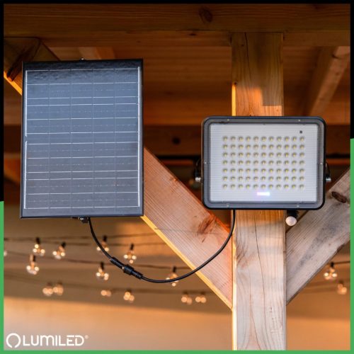 Napelemes LED halogén reflektor 300W kerti lámpa 4000K IP65 PIR mozgásérzékelő + távirányító FULGOR LUMILED