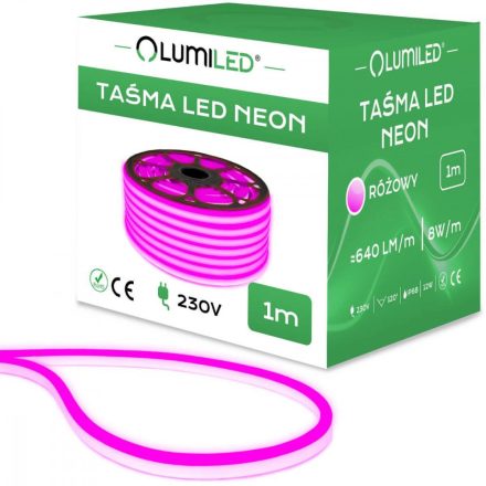 NEON LED szalag 230V 8W 120LED Pink IP68 1m Lumiled