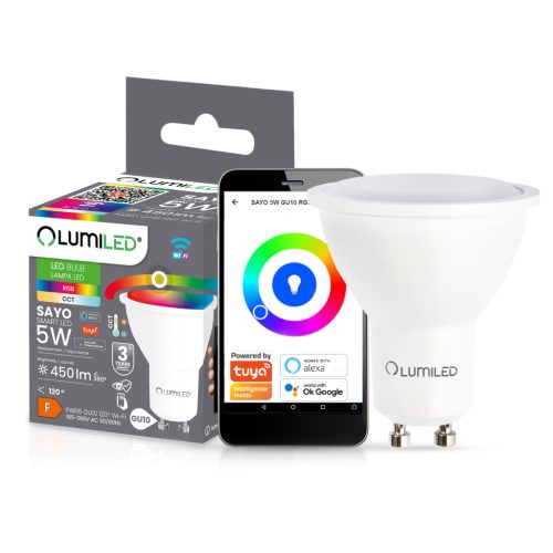GU10 LED izzó 5W 450lm RGB CCT szabályozható Smart TUYA WiFi SMART SAYO LUMILED