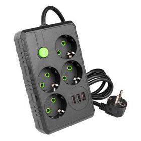   Hálózati hosszabbító kábel 4x dugó 3x aljzat USB-A fekete Masterled