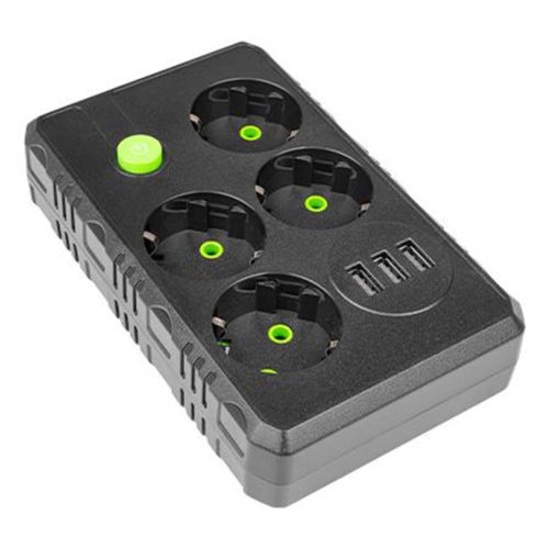 Hálózati hosszabbító kábel 4x dugó 3x aljzat USB-A fekete Masterled