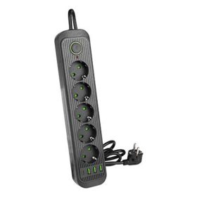   Hálózati hosszabbító kábel 5x dugó 3x aljzat USB-A USB-C fekete Masterled