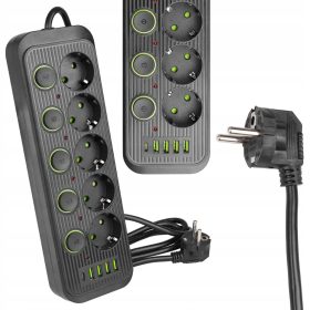   Masterled 5 dugós hosszabbító kábel ki-/bekapcsolóval, fekete