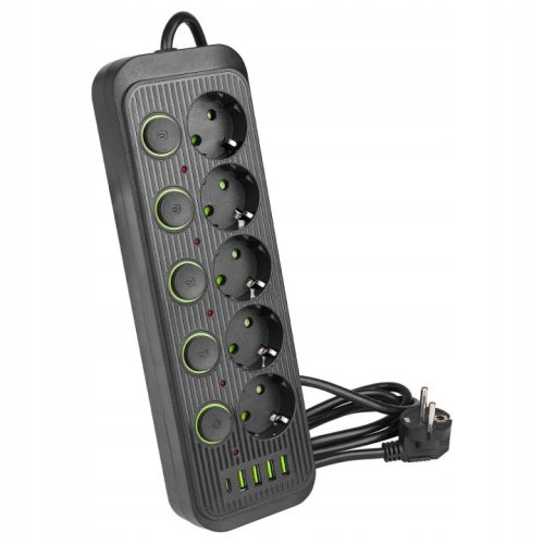 Masterled 5 dugós hosszabbító kábel ki-/bekapcsolóval, fekete