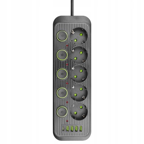 Masterled 5 dugós hosszabbító kábel ki-/bekapcsolóval, fekete