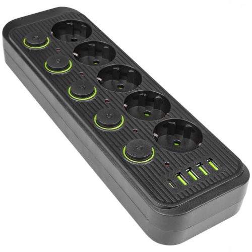 Masterled 5 dugós hosszabbító kábel ki-/bekapcsolóval, fekete