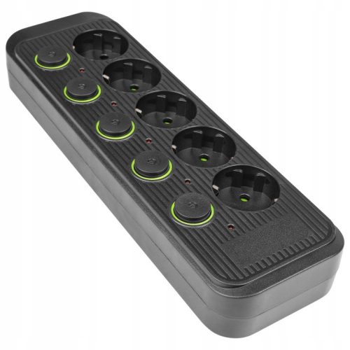 Hálózati Hosszabbító Kábel 5x Aljzat Ki/Be Kapcsoló 2m Fekete Masterled