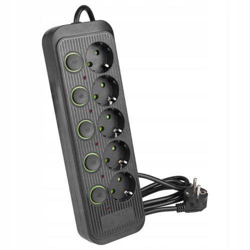 Hálózati Hosszabbító Kábel 5x Aljzat Ki/Be Kapcsoló 2m Fekete Masterled