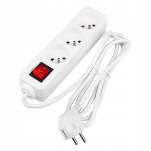 Hálózati Hosszabbító Kábel 3x Aljzat Ki/Be Kapcsoló 1.5m Fehér Masterled