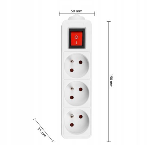 Hálózati Hosszabbító Kábel 3x Aljzat Ki/Be Kapcsoló 1.5m Fehér Masterled