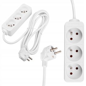   Hálózati Hosszabbító Kábel 3x Aljzat 3m Fehér Masterled