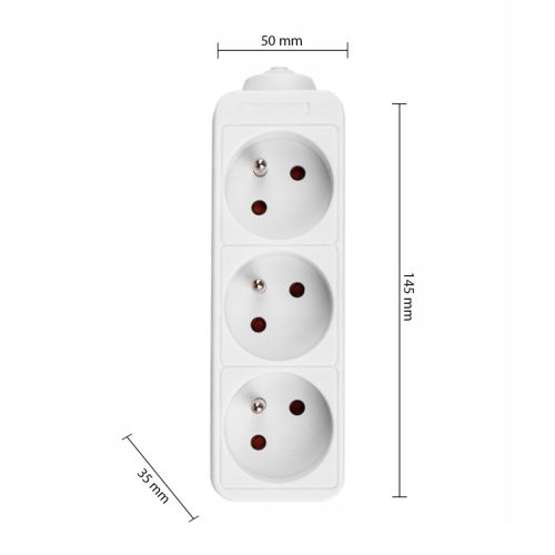 Hálózati Hosszabbító Kábel 3x Aljzat 3m Fehér Masterled