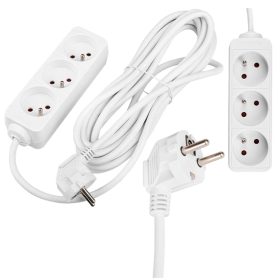  Hálózati Hosszabbító Kábel 3x Aljzat 5m Fehér Masterled