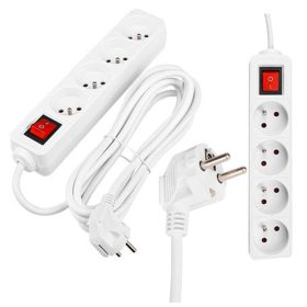   Hálózati Hosszabbító Kábel 4x Aljzat Ki/Be Kapcsoló 3m Fehér Masterled
