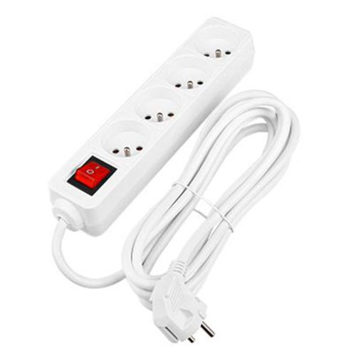 Hálózati Hosszabbító Kábel 4x Aljzat Ki/Be Kapcsoló 3m Fehér Masterled