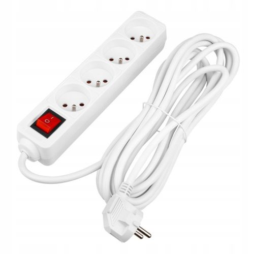 Hálózati Hosszabbító Kábel 4x Aljzat Ki/Be Kapcsoló 5m Fehér Masterled