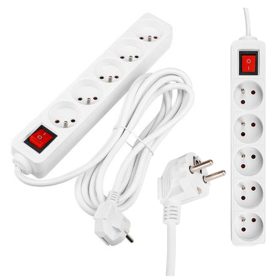   Hálózati Hosszabbító Kábel 5x Aljzat Ki/Be Kapcsoló 3m Fehér Masterled