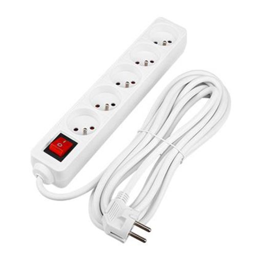 Hálózati Hosszabbító Kábel 5x Aljzat Ki/Be Kapcsoló 5m Fehér Masterled