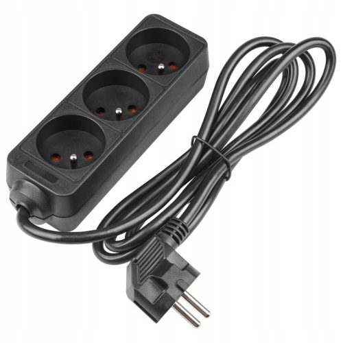 Hálózati Hosszabbító Kábel 3x Aljzat 1.5m Fekete Masterled