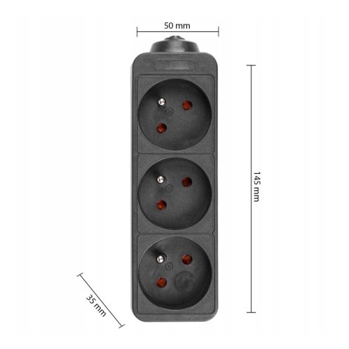 Hálózati Hosszabbító Kábel 3x Aljzat 1.5m Fekete Masterled