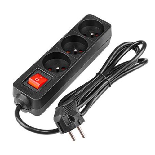 Hálózati Hosszabbító Kábel 3x Aljzat Ki/Be Kapcsoló 1.5m Fekete Masterled