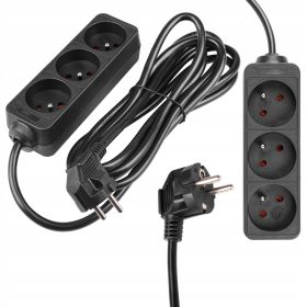   Masterled 3 csatlakozós hosszabbító kábel, 3 aljzat, 3 m, fekete