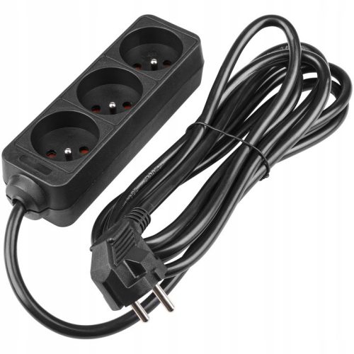 Masterled 3 csatlakozós hosszabbító kábel, 3 aljzat, 3 m, fekete