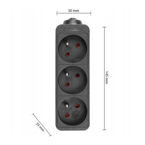 Masterled 3 csatlakozós hosszabbító kábel, 3 aljzat, 3 m, fekete