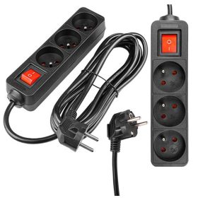   Hálózati Hosszabbító Kábel 3x Aljzat Ki/Be Kapcsoló 3m Fekete Masterled