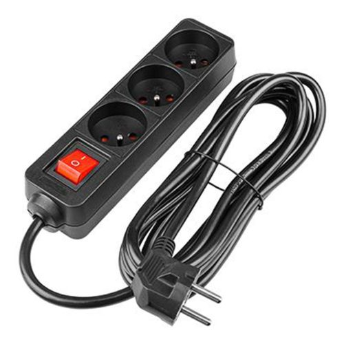 Hálózati Hosszabbító Kábel 3x Aljzat Ki/Be Kapcsoló 3m Fekete Masterled