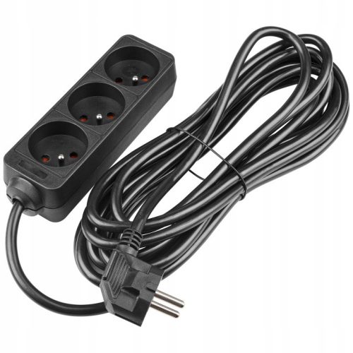 Hálózati Hosszabbító Kábel 3x Aljzat 5m Fekete Masterled