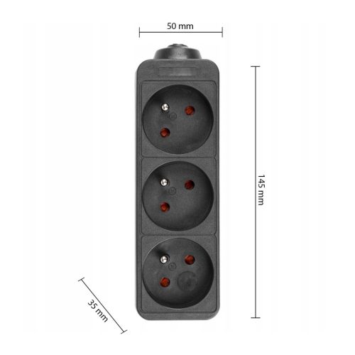 Hálózati Hosszabbító Kábel 3x Aljzat 5m Fekete Masterled
